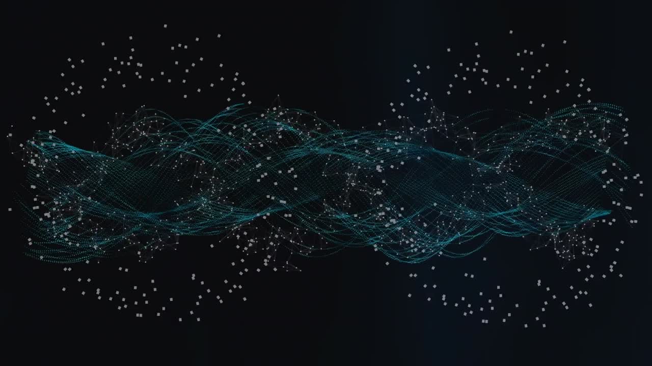 Animation of particles forming circle over dna molecule against black background