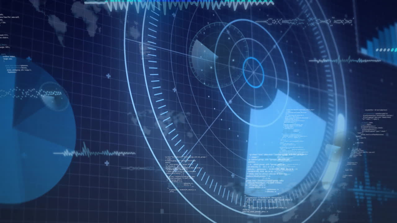 animación del procesamiento de datos y la red de conexiones a través del escaneo de alcance