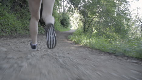 Piernas-De-Mujer-Joven-Corriendo-Por-Un-Sendero-Forestal-Al-Atardecer