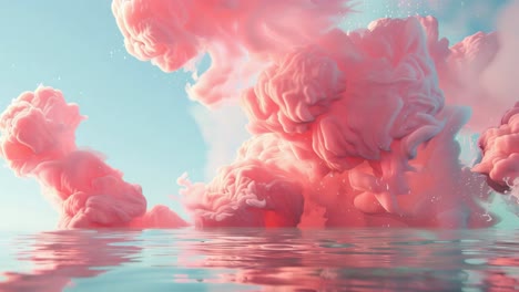 pink ink clouds above water