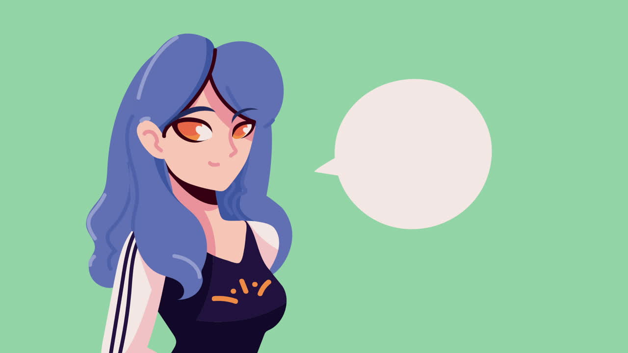 chica anime con cabello azul