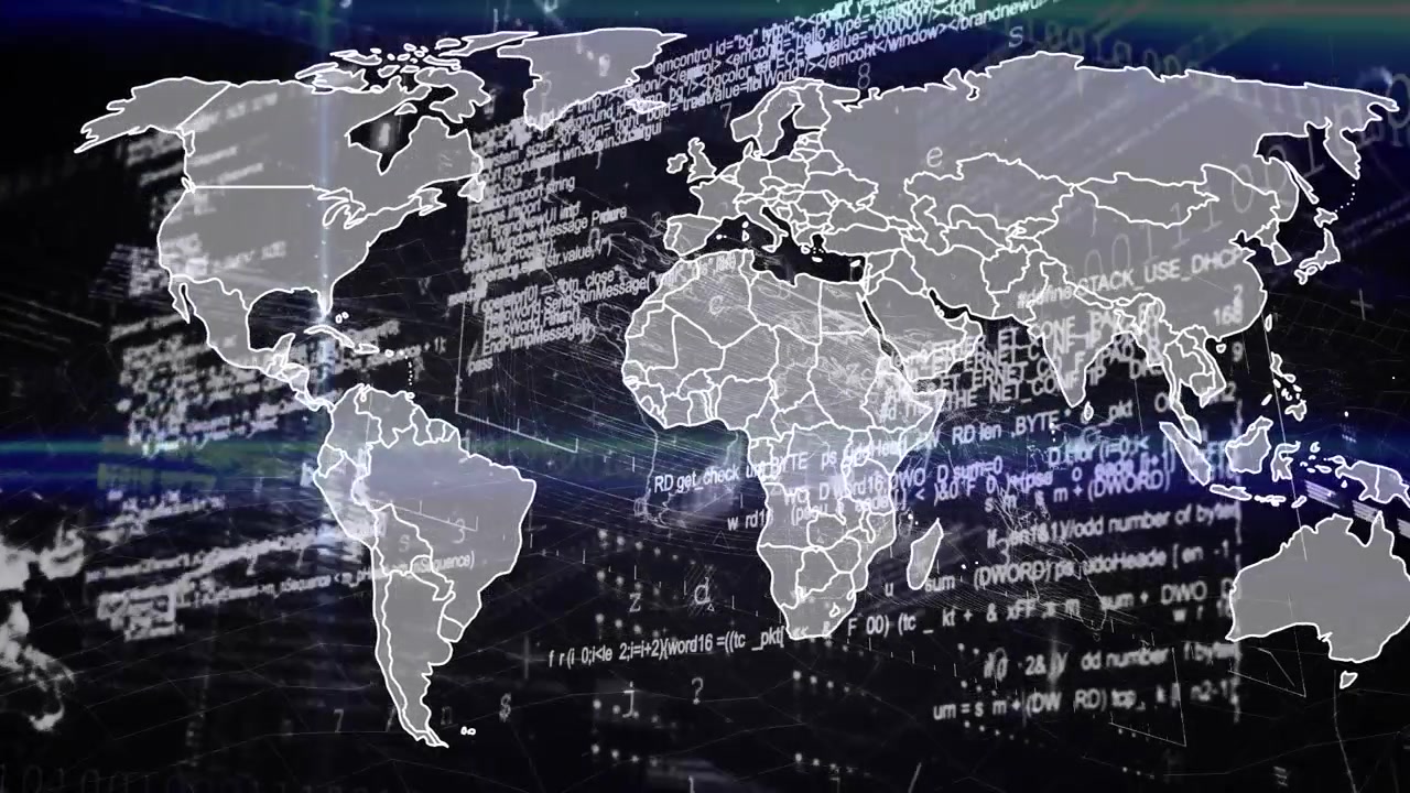 Animation of globe over business people using data processing