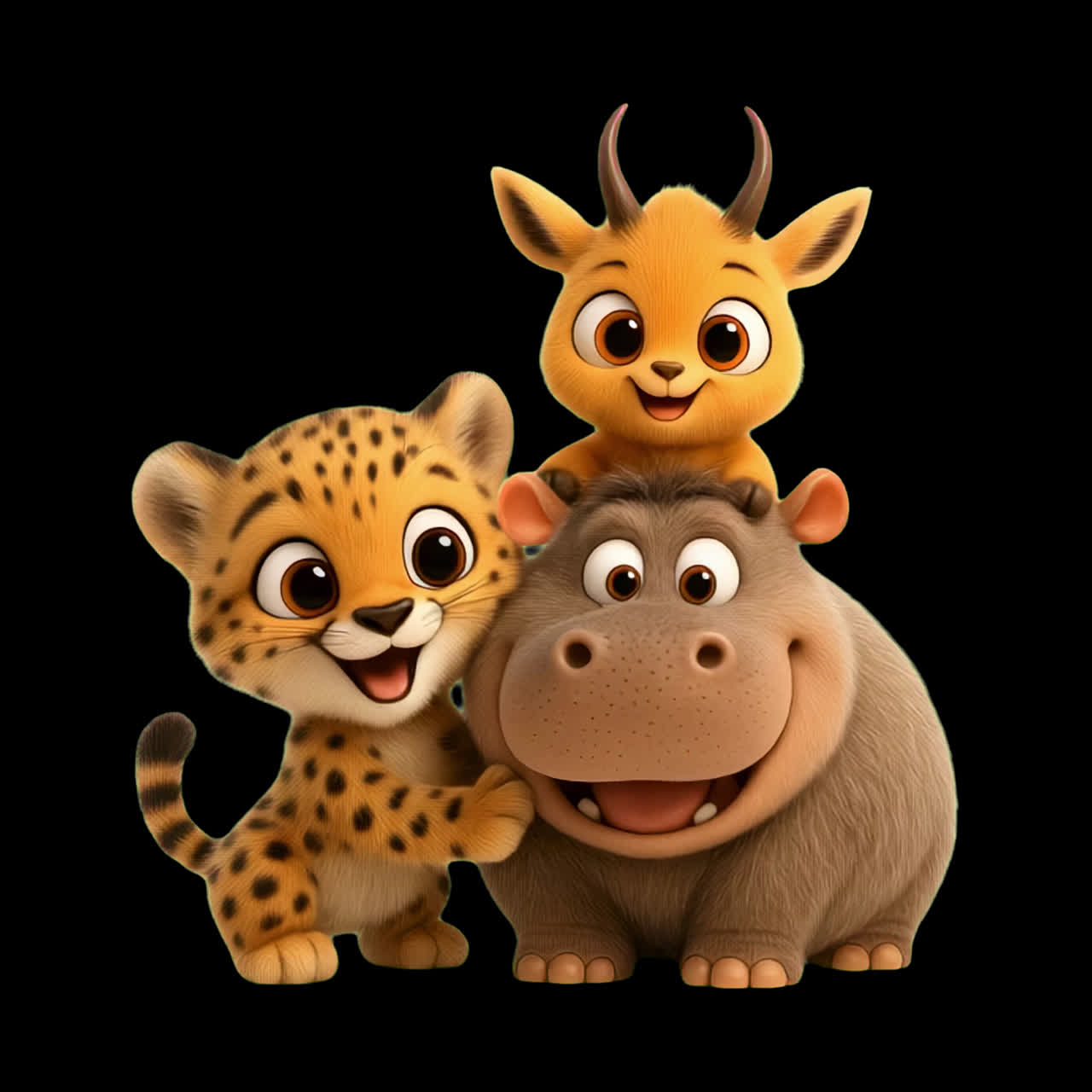 Adorable cartoon animal friends animation isolated asset, transparent 4K video, alpha channel