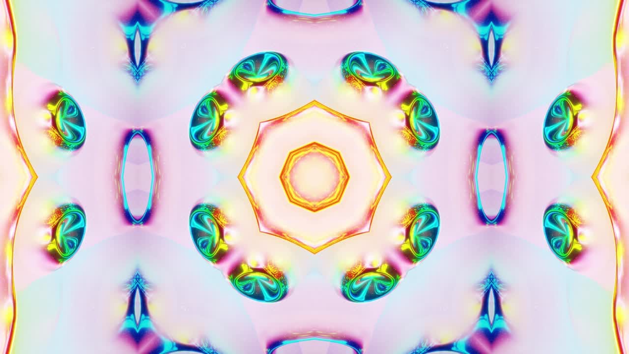 patrón ondulado líquido como el caleidoscopio con olas o mandala, gradiente multicolor. 3d elegante abstracto en bucle bg, estructura simétrica ondulada de líquido brillante. animación fluida colorida de moda 4k.