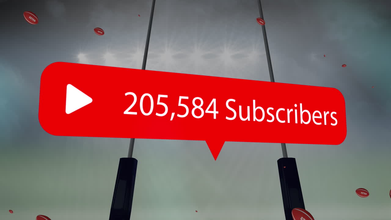 animação de ícone de mídia sobre bolas de rugby caindo com texto do país de gales no estádio