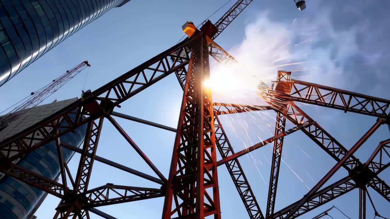 Construction Site with Welding on Tower Crane