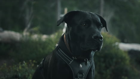 Close-up-video-of-a-beautiful-black-Labrador-dog-looking-at-the-side-in-the-Norway