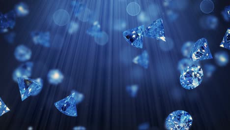 endless rain of blue sapphires in light rays 3d render seamless loop animation