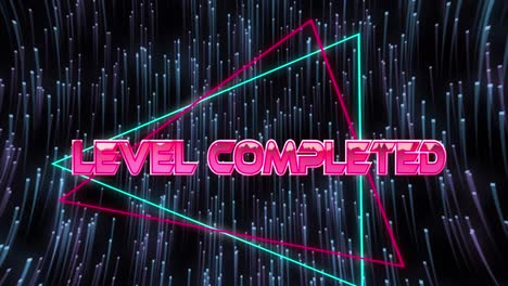 animation of level completed text over light trails on black background