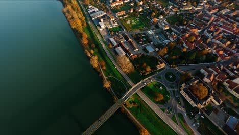 dynamic descending fpv landscape shot of the city of stein, wachau, austria