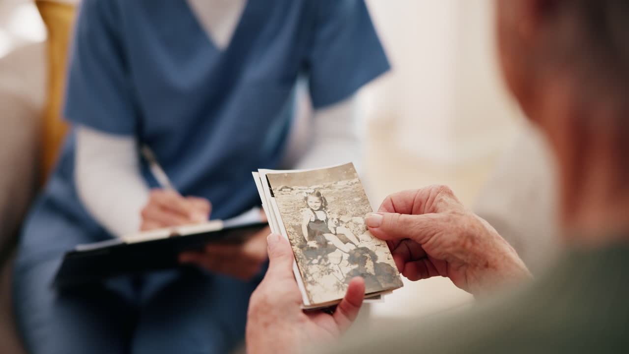 Senior care and reminiscing with old photos