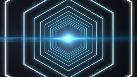 animación digital de formas hexagonales en movimiento sin fisuras contra un punto de luz sobre fondo negro