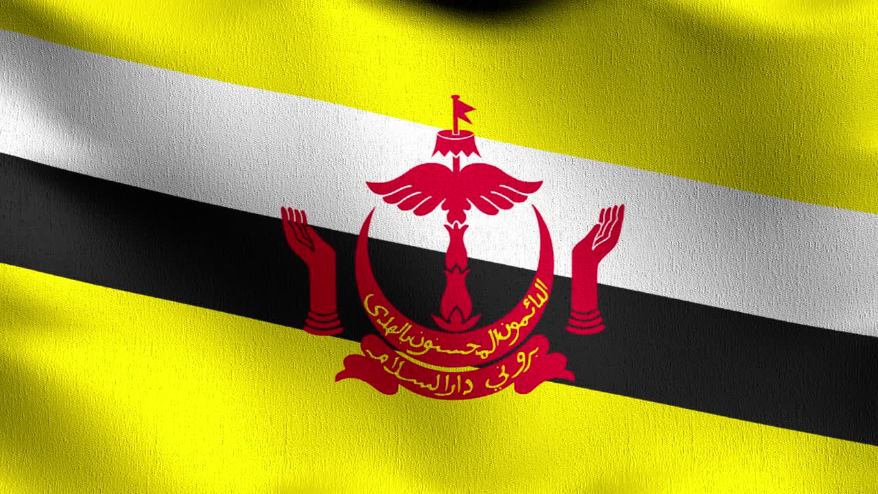 bucle sin costura 4k vdo. bandera nacional de brunei soplando en el viento aislado. diseño abstracto patriótico oficial. ilustración de renderización 3d del símbolo del signo ondulante.