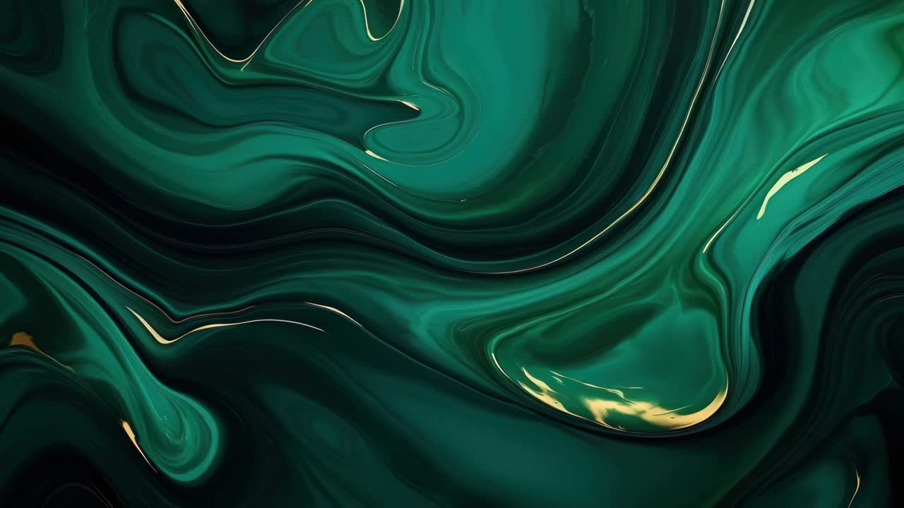 Abstract green and gold fluid art with a top-down angle, resembling ...
