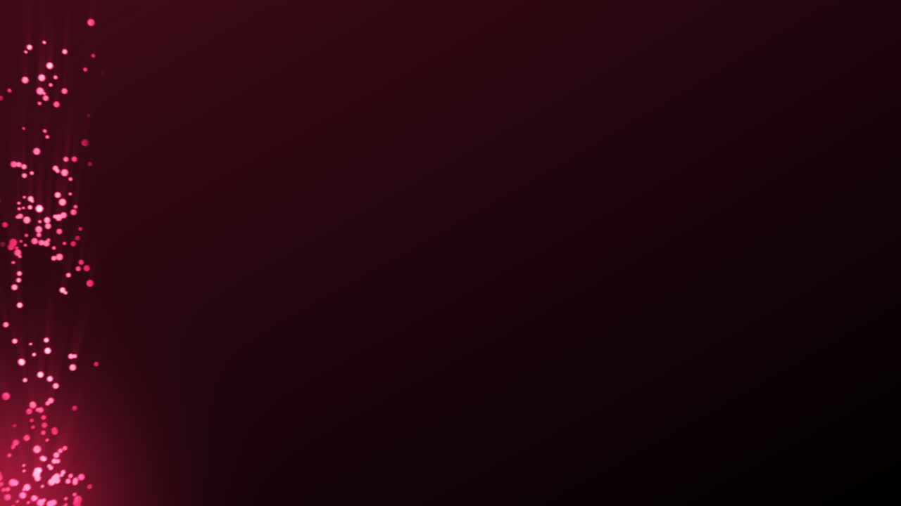 Shining red particle bubbles stream on the left side moving up and down on a gradient dark red background