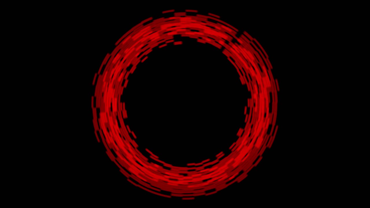 A portal-like ring of swirling red fire or energy rotates on black background, abstract motion graphic for sci-fi, magic, or fantasy visuals