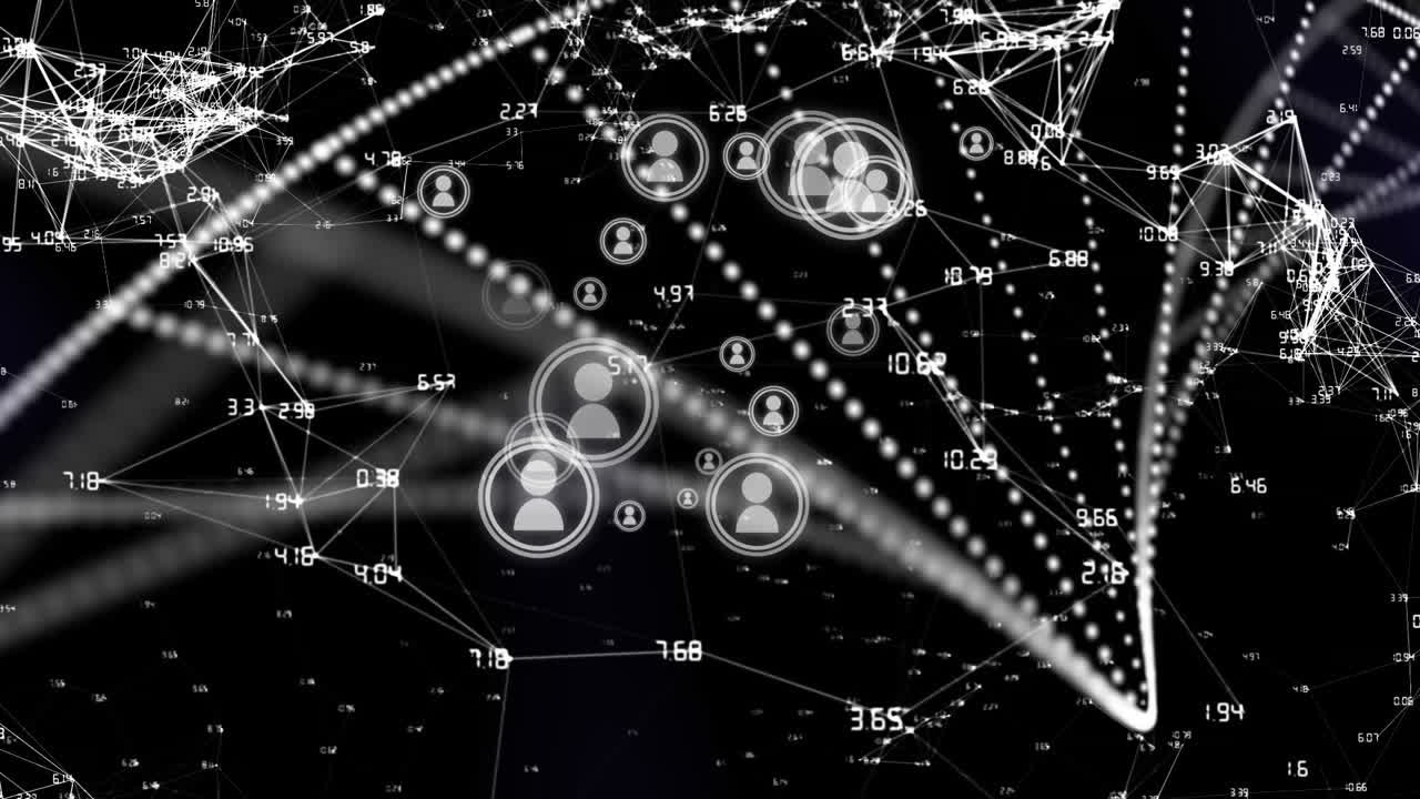 디지털 검은색과 보라색 공간의 아이콘으로 연결 네트워크의 애니메이션