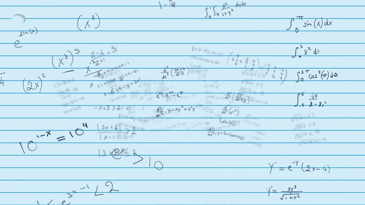 ⁇ 색 선으로 된 종이 위에 떠다니는 수학 방정식