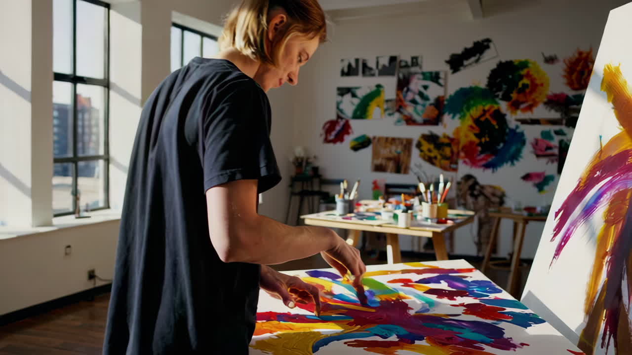 Artist painting in an art studio