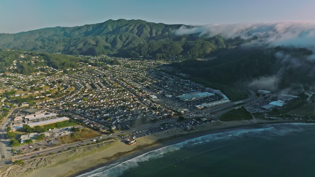 Drone Fly over Cliffs and sand seashore with blue water
