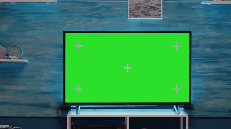 Nobody in flat with green screen tv display