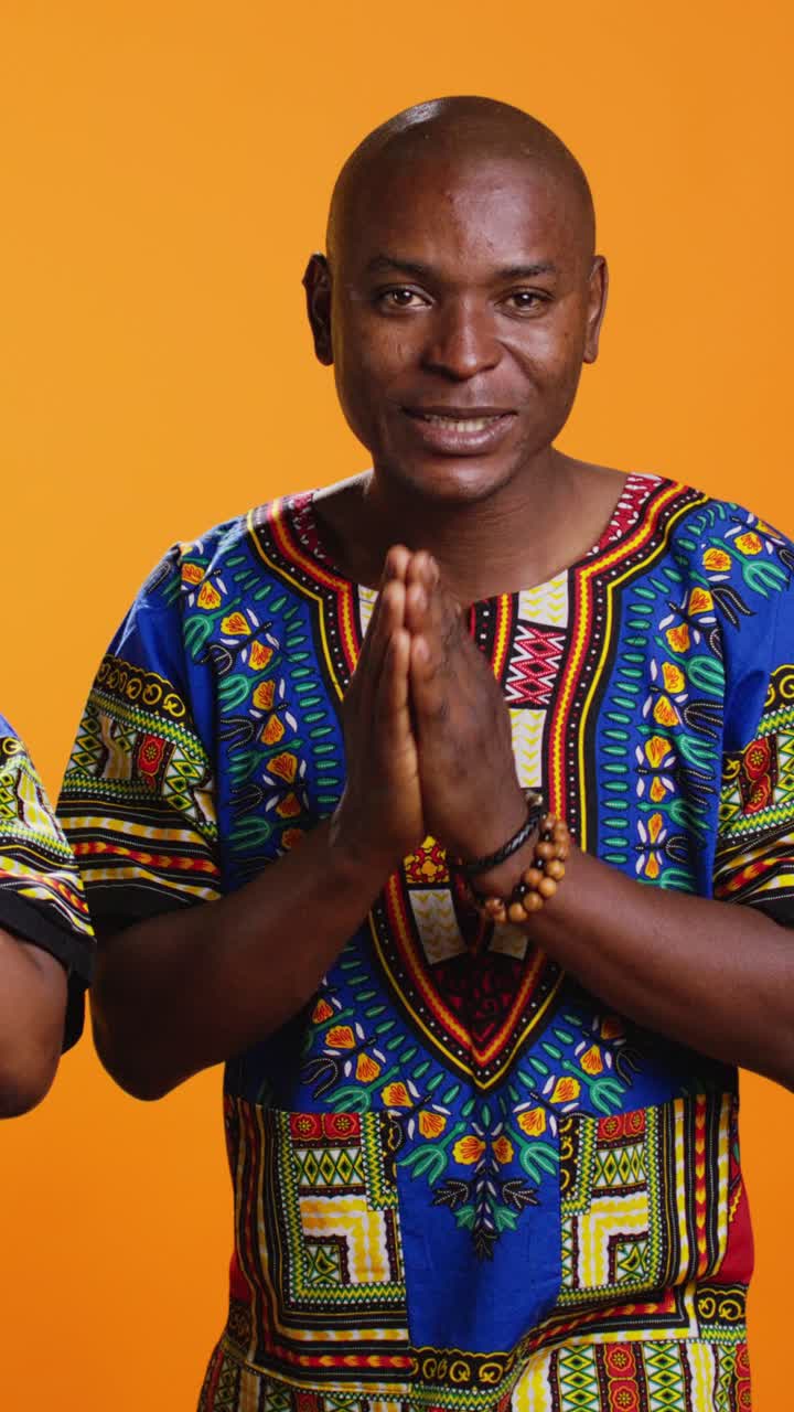 Vertical Video Spiritual ethnic people posing with folded hands sign