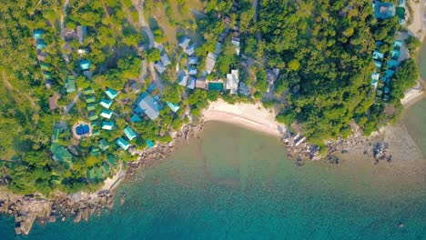 4k-Drone-Footage-of-the-Beach-at-Mae-Nam-on-Koh-Samui-in-Thailand,-Including-Beachfront-Resorts-with-Beautiful-Clouds-in-the-Sky-and-Crystal-Teal-Water