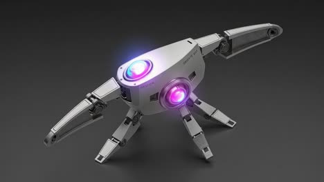 futuristic robotic device: an innovative mechanical design featuring multi-directional rotating arms and vibrant optical sensors for enhanced interaction and functionality