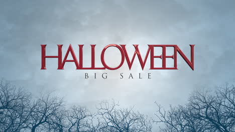 halloween big sale with old trees of forest in night