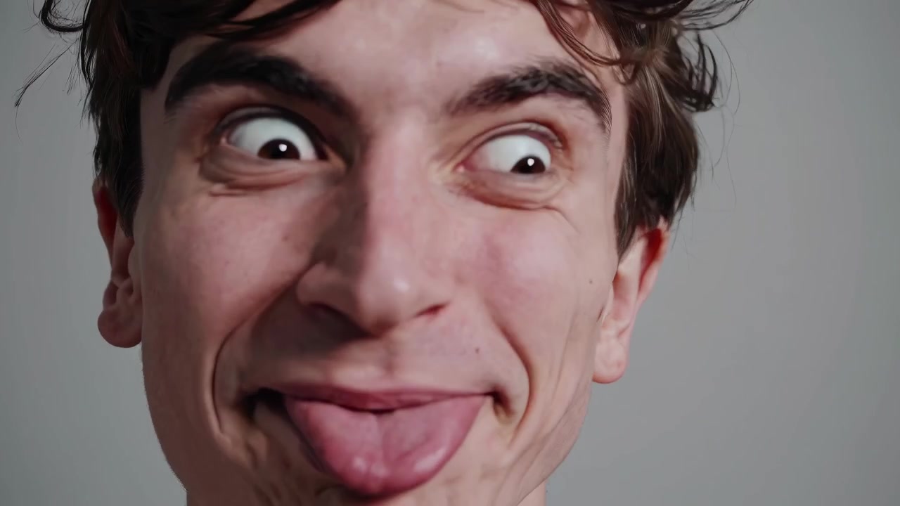 Young Man Making Funny Faces and Sticking Out Tongue