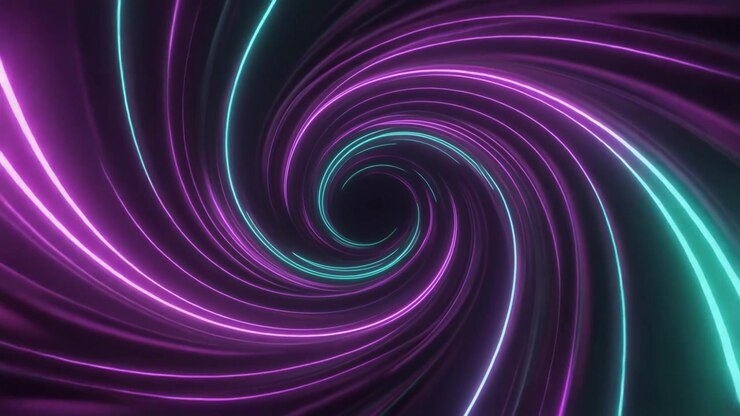 Túnel Espiral Neon Abstrato com Rastros de Luz Roxos e Ciano