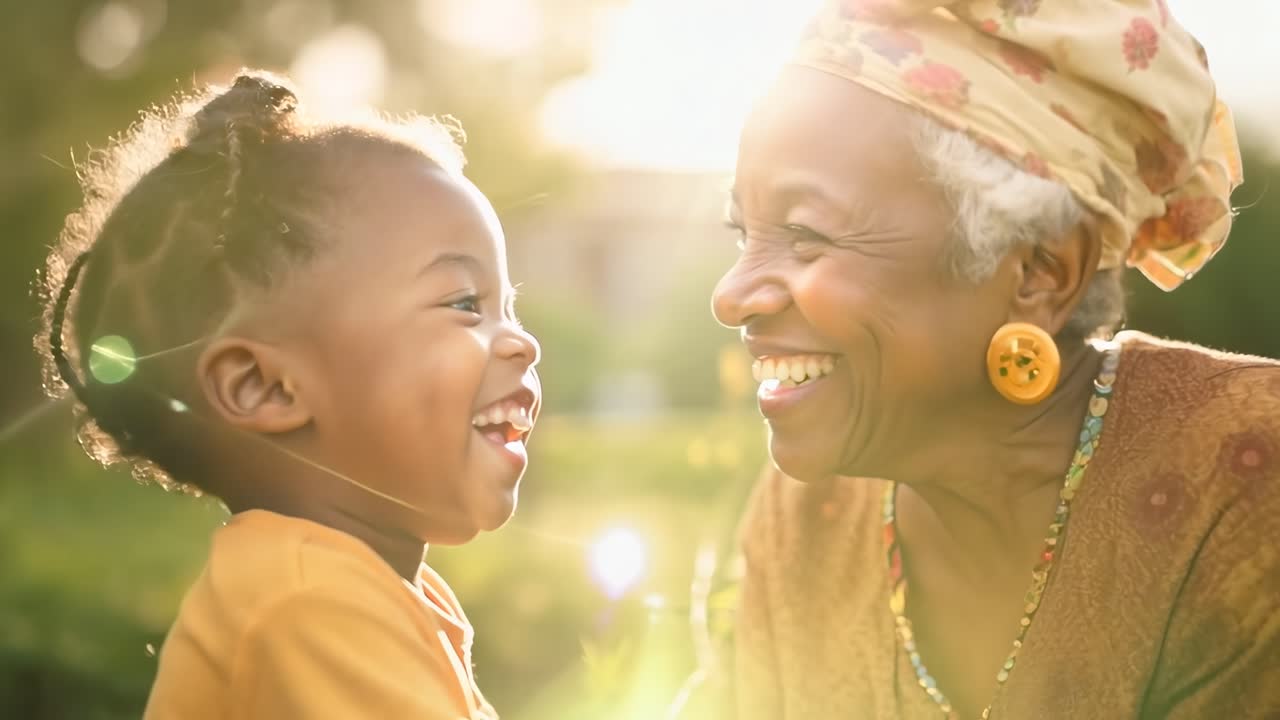 A heartwarming video captures a joyful moment between a grandmother and child, shot in close-up