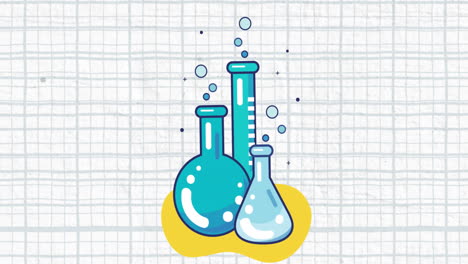 animación del icono del equipo de laboratorio moviéndose contra un fondo de papel con líneas blancas.