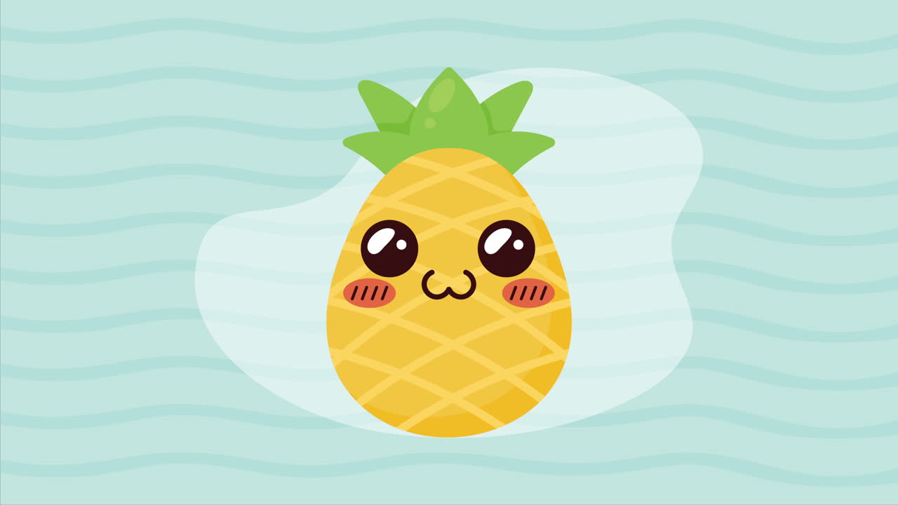 신선한 파인애플 과일 카와이 캐릭터 애니메이션