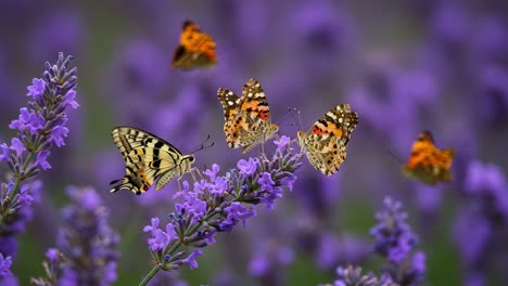 captivating butterflies dancing amidst vibrant lavender blooms, showcasing nature's colorful display in a serene garden setting