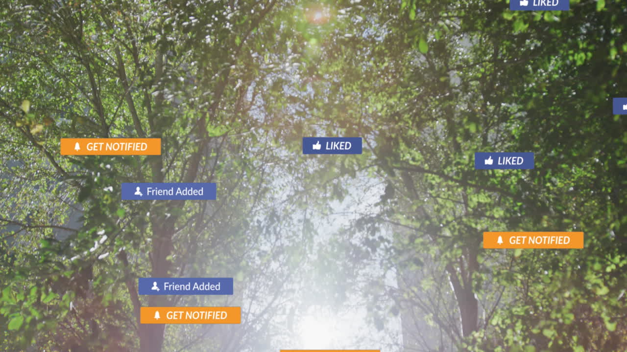 ⁇ 니 파크 위에 떨어지는 소셜 미디어 아이콘의 애니메이션