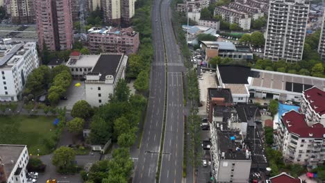 Aerial-shot-of-an-empty-street-during-shanghai-lockdown-2022