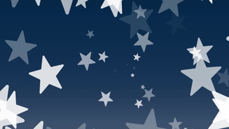 animation of white christmas stars falling on blue background