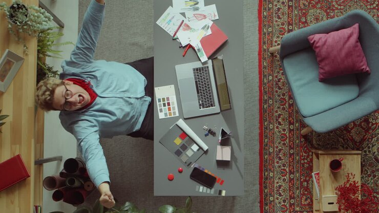 Excited Fashion Designer Celebrating Success in Office