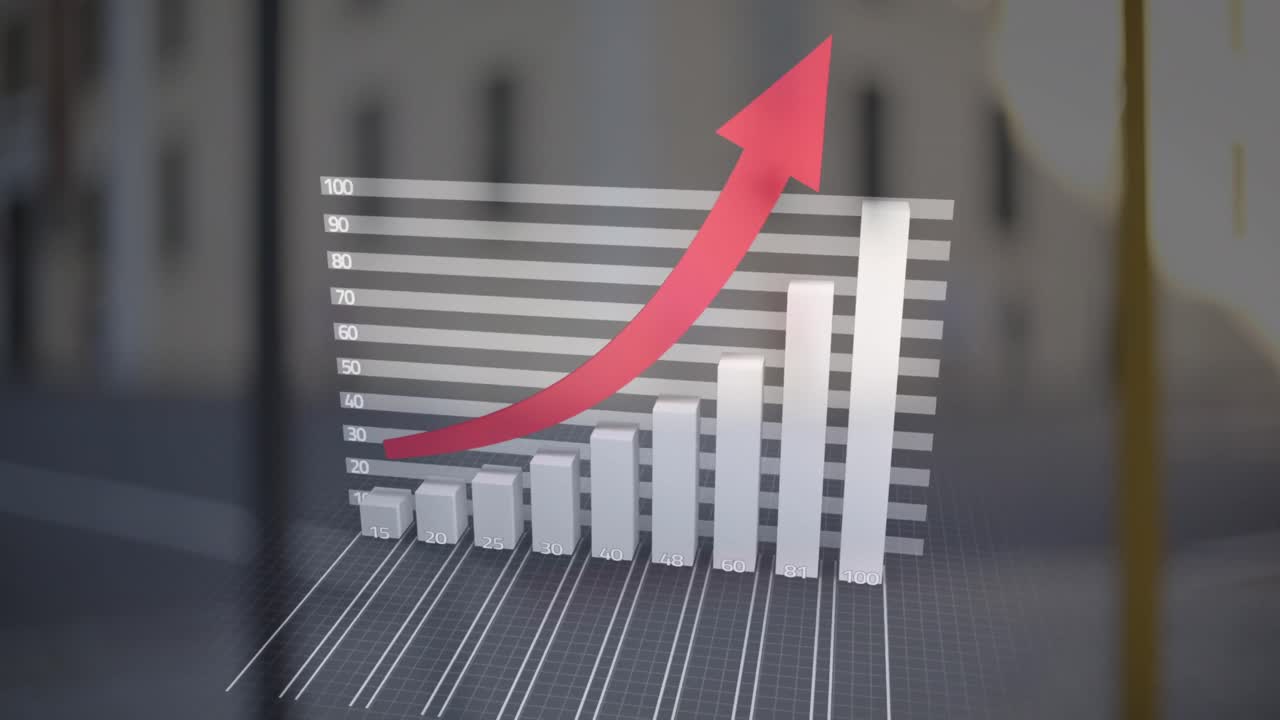 animación del procesamiento de datos estadísticos contra personas que caminan por la calle