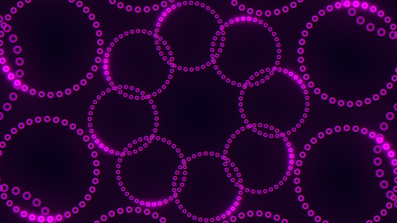 Neon purple circles in spiral with dots on black gradient