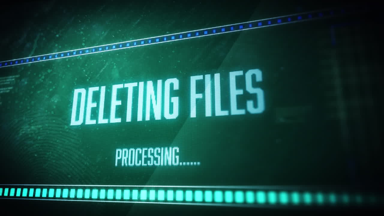 animación de eliminación de archivos sobre procesamiento de datos en fondo verde