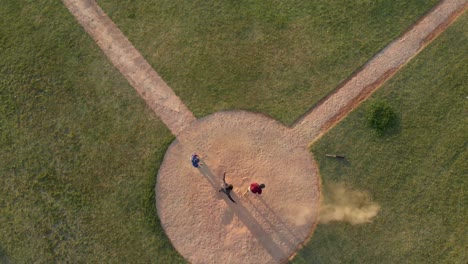 High-angle-view-of-baseball-players-during-a-match