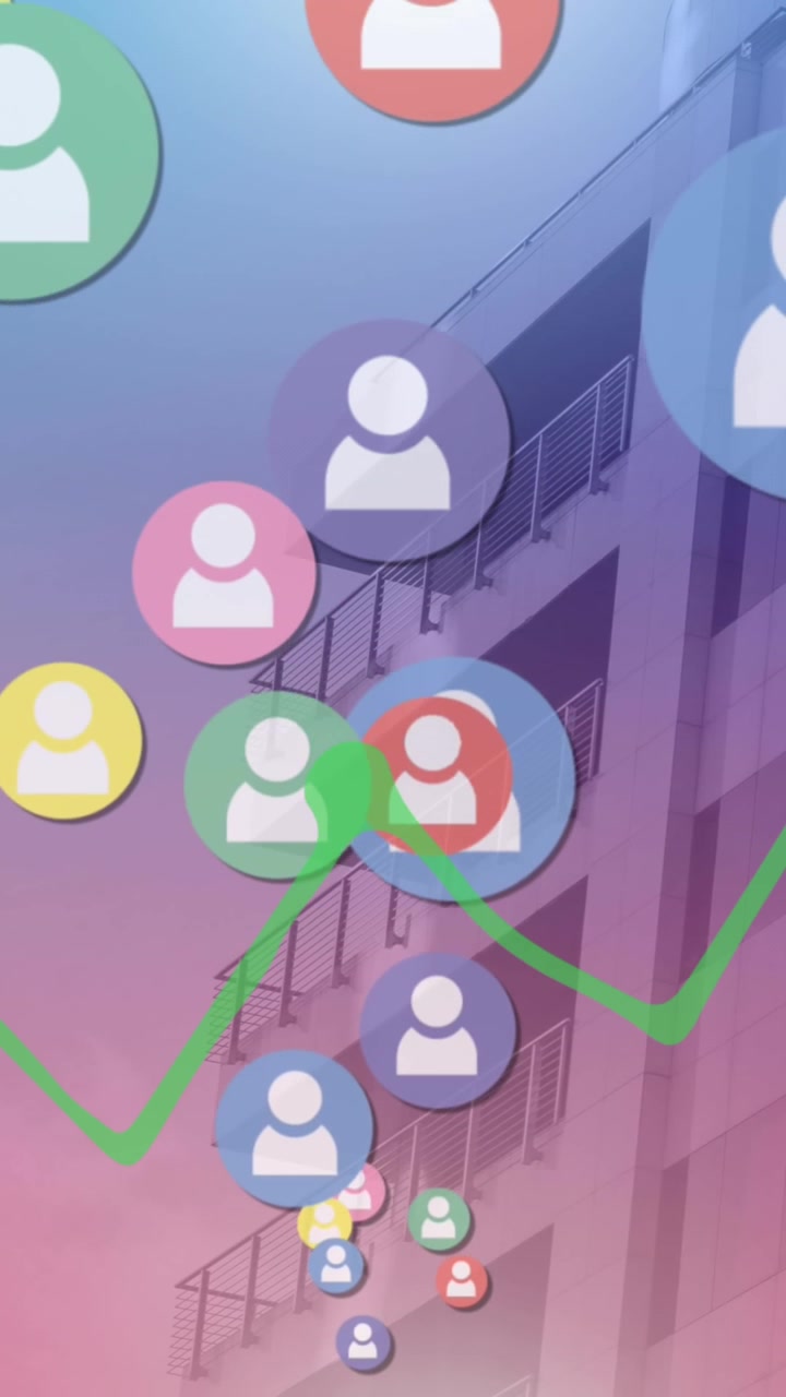 Digital animation of multiple colorful heart icons floating against amusement park