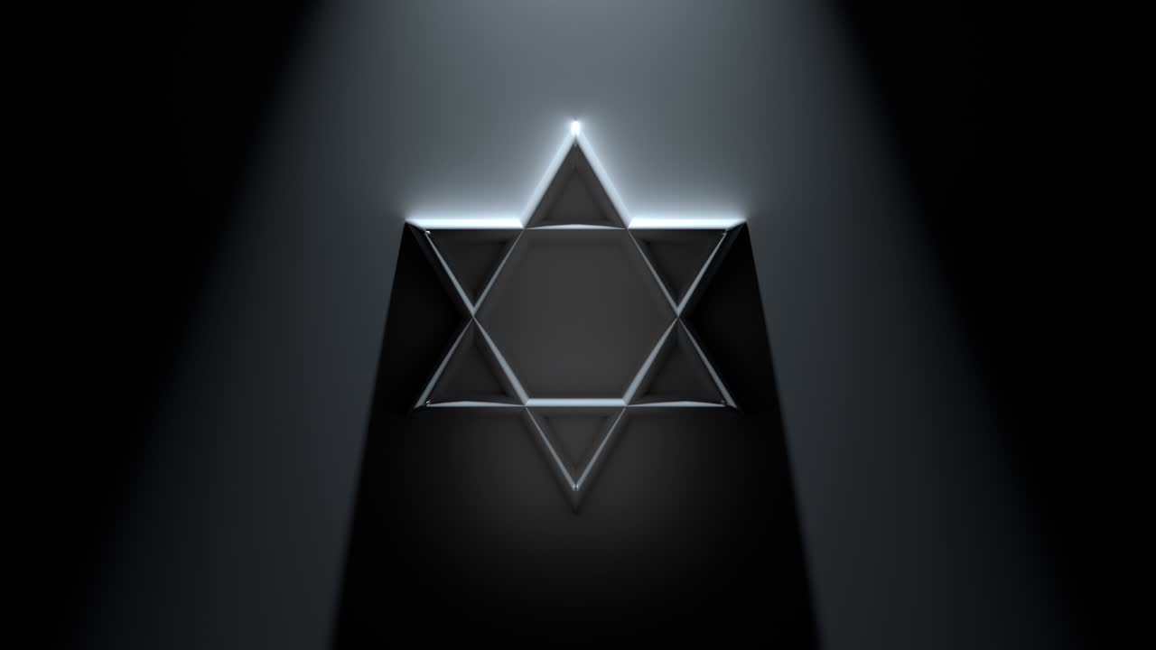 Multi Color Spotlight Looping Light Show Surrounding Star of David On Wall