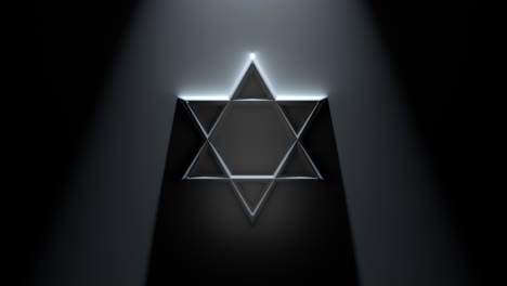 multi color spotlight looping light show surrounding star of david on wall