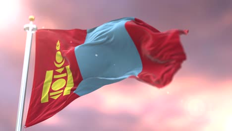 flag of mongolia waving at wind at sunset in slow, loop