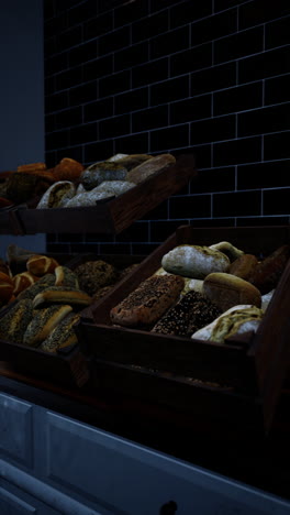 a bakery with a selection of fresh bread and pastries on display