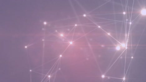 animación digital de una red brillante de conexiones contra un fondo de gradiente púrpura