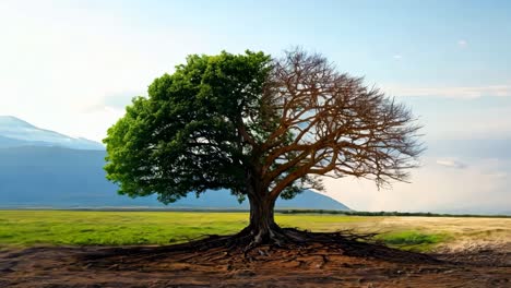 un árbol solitario en el medio de un paisaje estéril